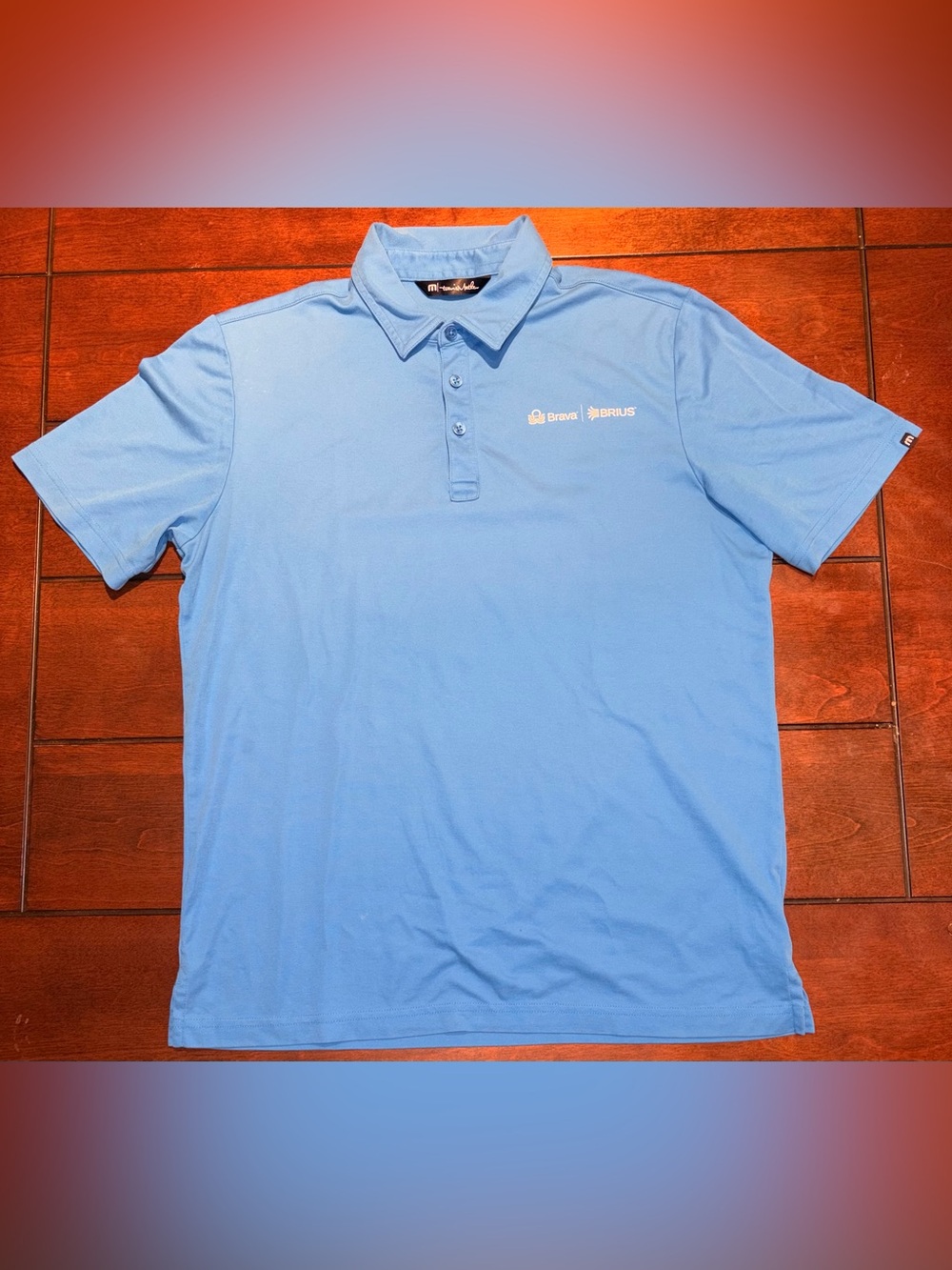 Travis Mathew Light Blue Short Sleeve Polo Shirt Size Large Brava Brius Logo